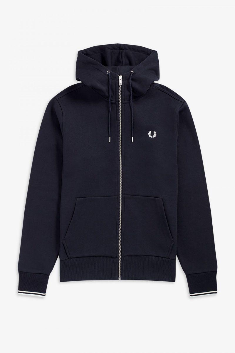 Navy Fred Perry Hooded Zip Through Men's Sweatshirts | PH 1589DFMN